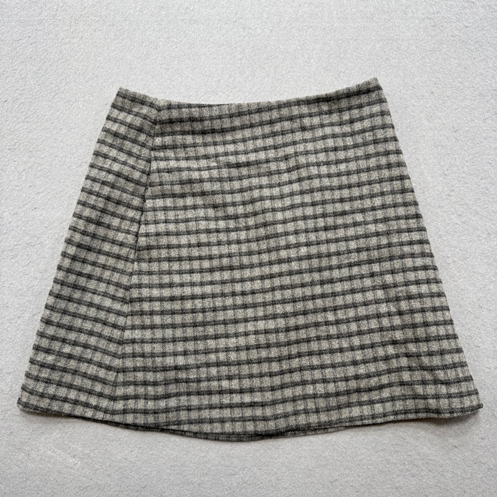 Wilfred Aritzia Mini Skirt Women's 0 Gray Plaid Wool Cashmere A-Line Preppy Chic